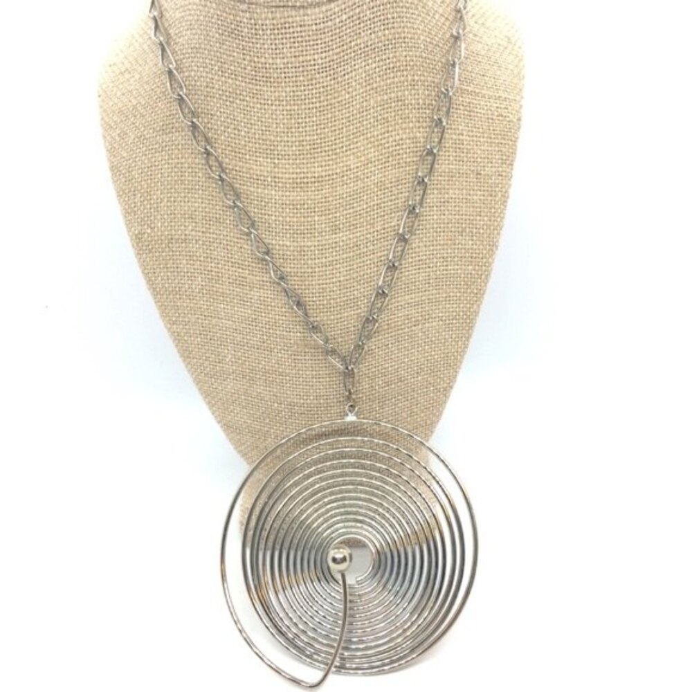 Modernist Necklace Abstract Circle Wire Geometric Art to Wear Silver Tone